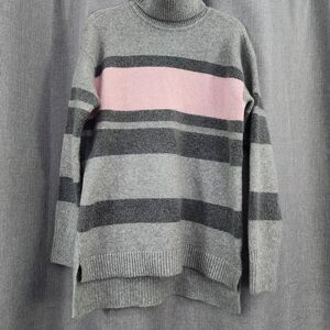 Talbots Gray and Pink Striped Turtleneck Sweater